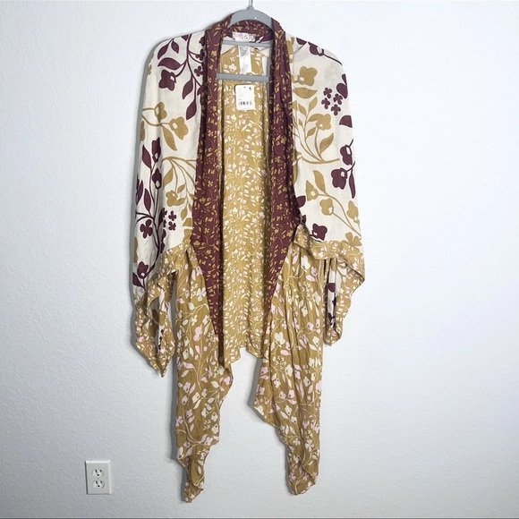 Free People Kimono Top Women One Size Open Front Duster Floral Marley Boho P - Picture 2 of 9